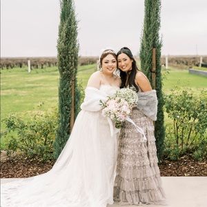 Needle & Thread "Marie" beige tulle tiered wedding dress with embellishments